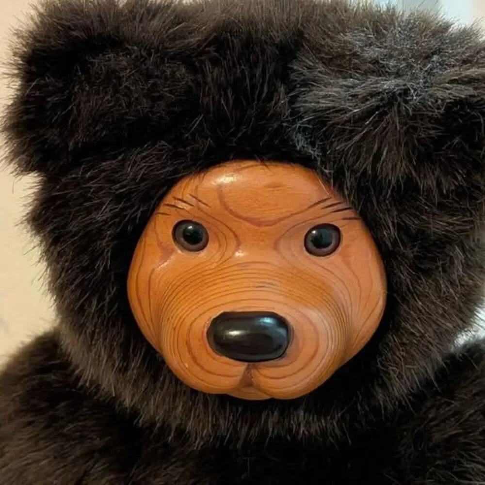 Vintage 1989 Robert Raikes Original Cookie Bear Wood Face Plush 12in Signed Toy
